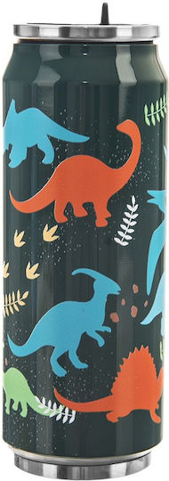 Orion Kids Water Bottle Thermos Dinosaur Stainless Steel with Straw Non Spill Gray 500ml