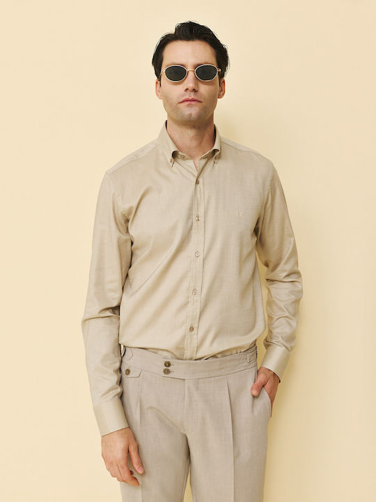 Langärmeliges Herrenhemd in Normale Passform Beige