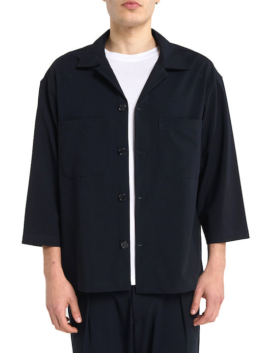Μακρυμάνικo Overshirt σε Κανονική Γραμμή Μπλε
