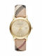 Burberry Дамски Часовник 38mm Кварцов с Златен Кожен Каишка