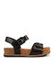 Leather Women's Flat Sandals Flatforms Black
