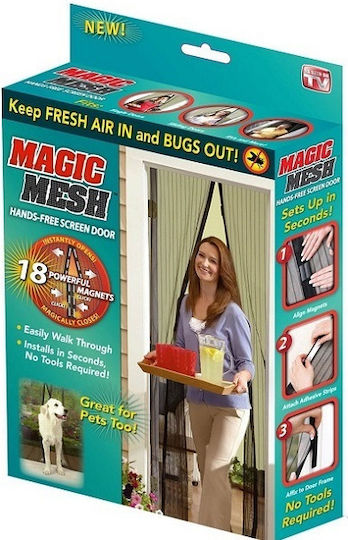 Magic Mesh Pet Friendly Door Mosquito Net with Magnetic Clasp Polyester Black 100x220cm