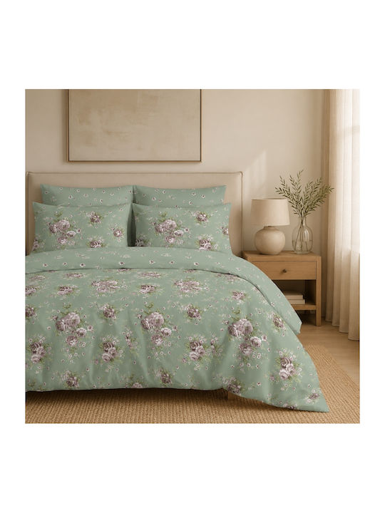 My Home Luxury King Size Bed Sheets Set with Rubber Hugger 180x200+30cm Vintage Mint 4 Pieces