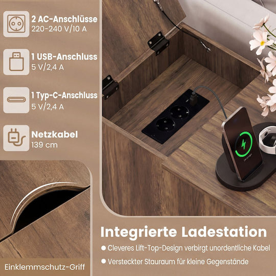 Wooden Bedside Table with Metal Legs Brown 60x35x62cm