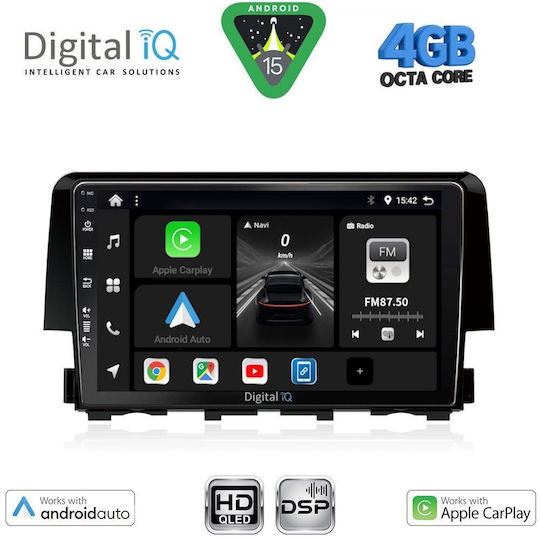 Digital IQ Car Audio System for Honda Civic 2016-2021 (Bluetooth/USB/WiFi/GPS/Apple CarPlay/Android Auto) with 9" Touch Screen