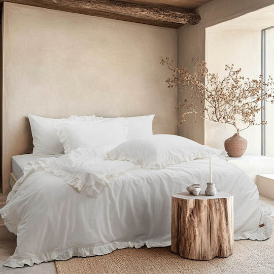 Majoli Bahar Cotton Duvet Cover Set 160x220cm Single With Pillowcase & 1 Bed Sheet Ecru