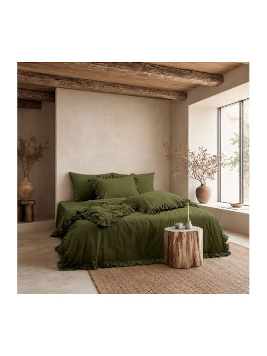 Majoli Bahar Set Huse Pentru Pilote 200x220cm Dublu Cu 2 Fețe De Pernă Și 1 Cearceaf Kaki Verde