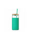Water Glass in Green Colour with Straw 450ml