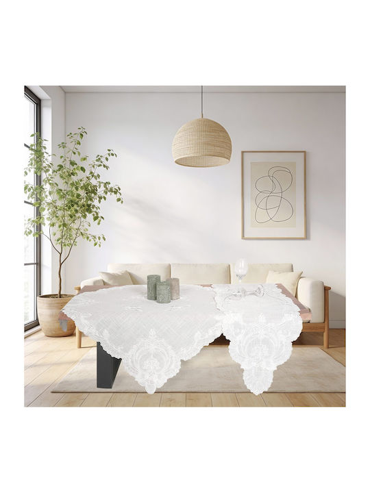 Ilis Home Checkered Linen Tablecloth with Lace Beige 85x85cm