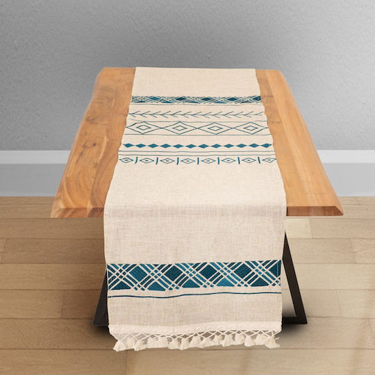 Ilis Home Runner Din In Cu Broderie Bej/Albastru 40x170cm Ilis Home Runner Din In Cu Broderie Bej/Albastru 40x170cm
