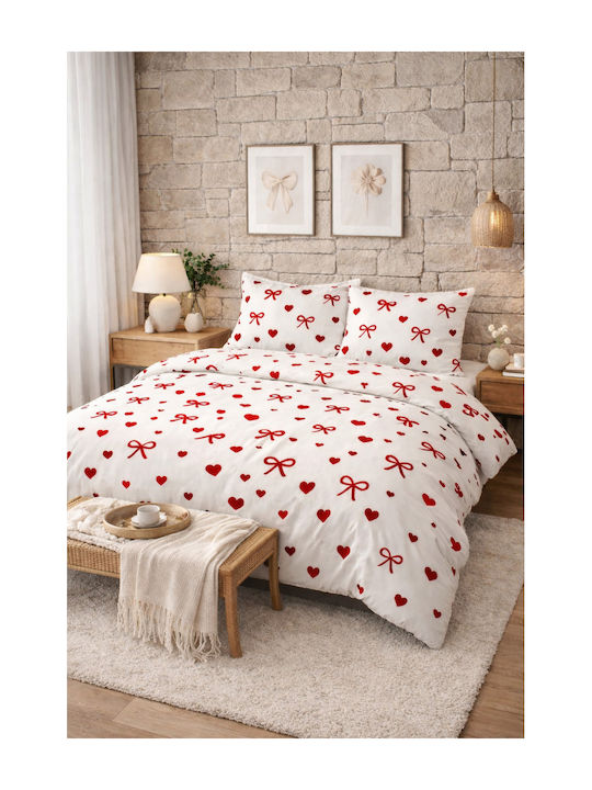 SteweHome Cotton Duvet Cover Set 195x230cm Double With Pillowcase Red