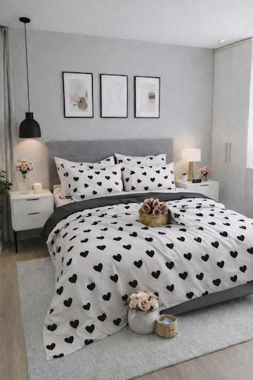 SteweHome Σετ Παπλωματοθήκη Βαμβακερή 195x230cm Ημίδιπλη με Μαξιλαροθήκη Μαύρο