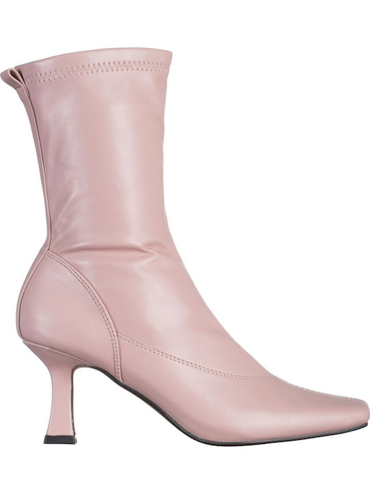Leder Damen Stiefeletten Ankle Boots Mit Mittelhohem Absatz Rosa