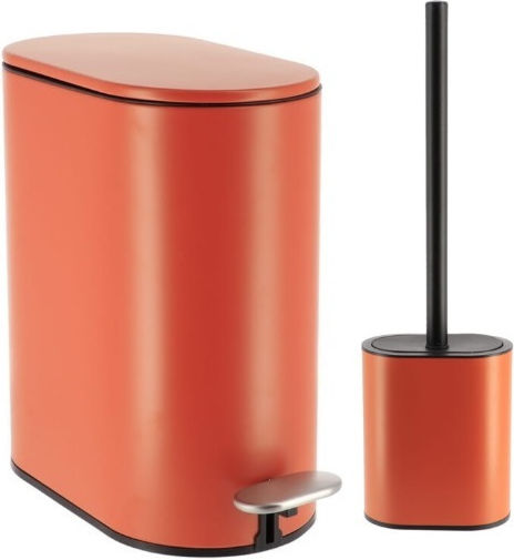Eurocasa Metallic Bathroom Brush and Bin Set Soft Close 5l Orange