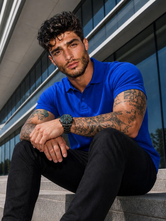Panda Clothing Поло Мъжка Блуза С Къс Ръкав Син