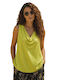 Damen Bluse Satin Ärmellose Drapierung Lime