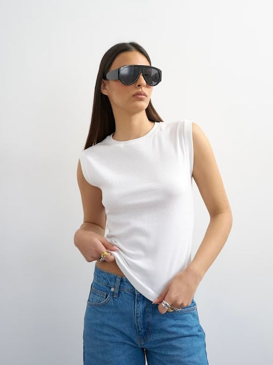 Women's Cotton Sleeveless White Top