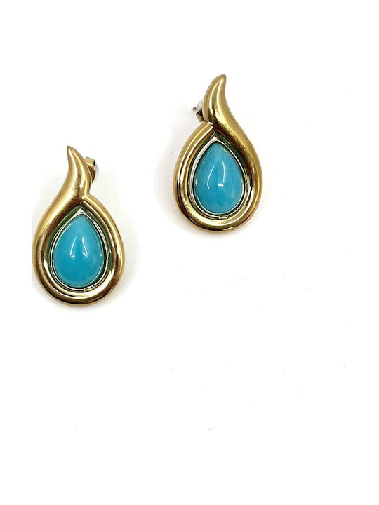 Dorian Gray Gold Plated Steel Stud Earrings with Turquoise Stones