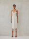 Midi Βραδινό Φόρεμα Strapless Γκρεζ