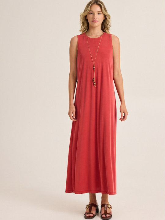 Enzzo Summer Maxi Shirt Dress Tomato