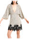 Mini Evening Dress with Lace Black-Beige-Gold