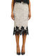 Midi Evening Dress with Lace Black-Beige-Gold