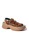 Leder Flache Damen Sandalen Cacao