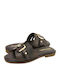 Leather Women's Flat Sandals Brown