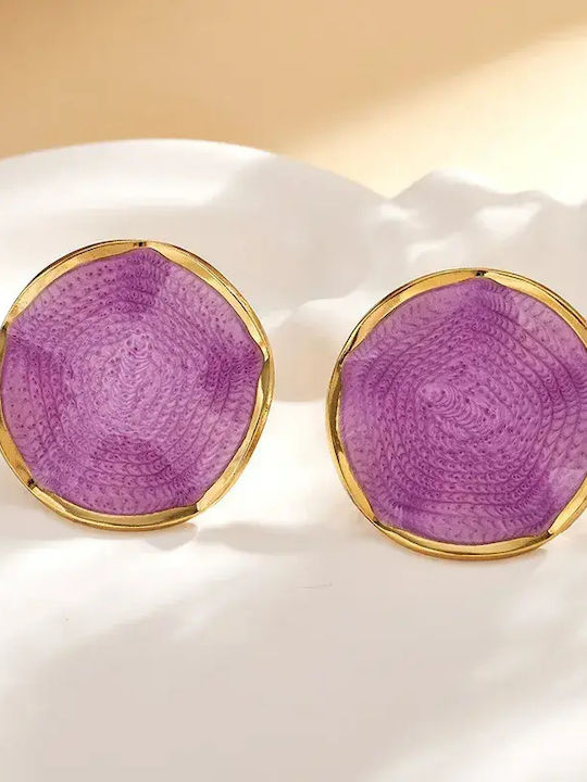 Single Steel Gold Plated Stud Earrings with Purple Stones