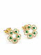 Charmy Gold Plated Silver Stud Earrings with Green Stones