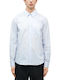 Short Sleeve Denim Shirt in Regular Fit Striped White-Light Blue