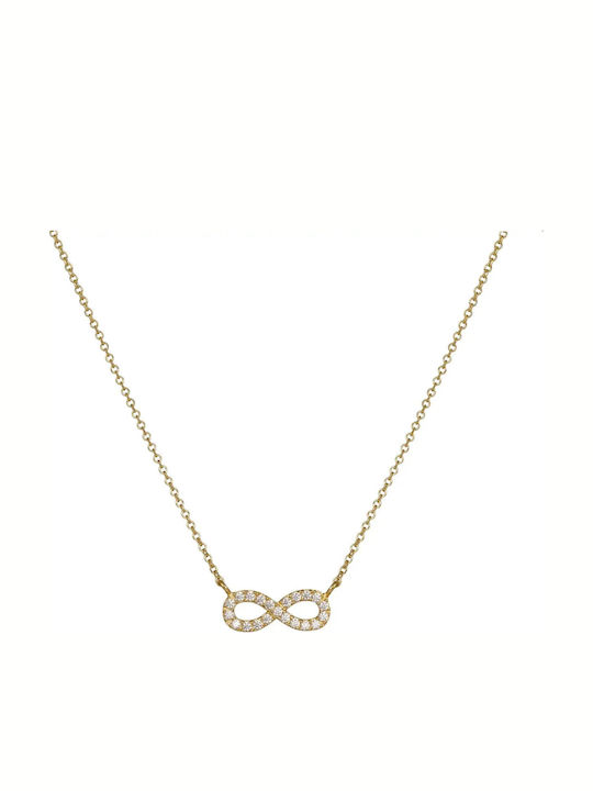 Infinity Necklace Made of 9K Gold with Zircon