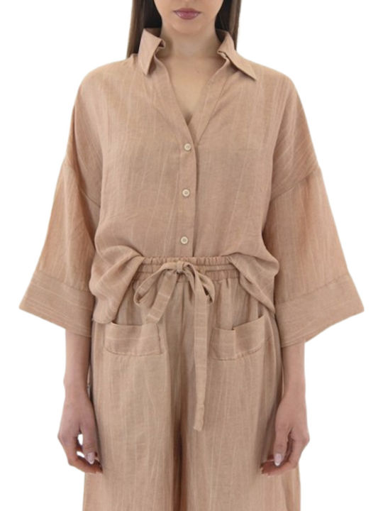 Shirt Μακρυμάνικο Γυναικείο Πουκάμισο Beige