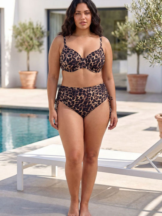 R0555 Set Bikini με Ελαφριά Ενίσχυση Animal Print Λεοπαρ Γκρι