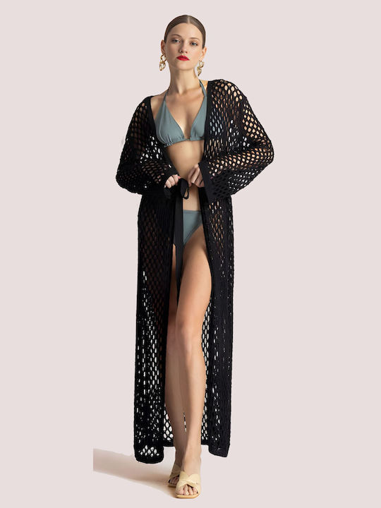 Long Women's Knitted Cardigan Black
