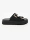 Δερμάτινα Γυναικεία Ανατομικά Σανδάλια Flatforms Μαύρα