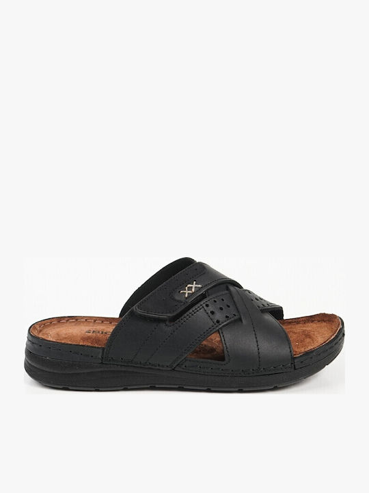 Dicas Leder Herrensandalen in Schwarz Farbe