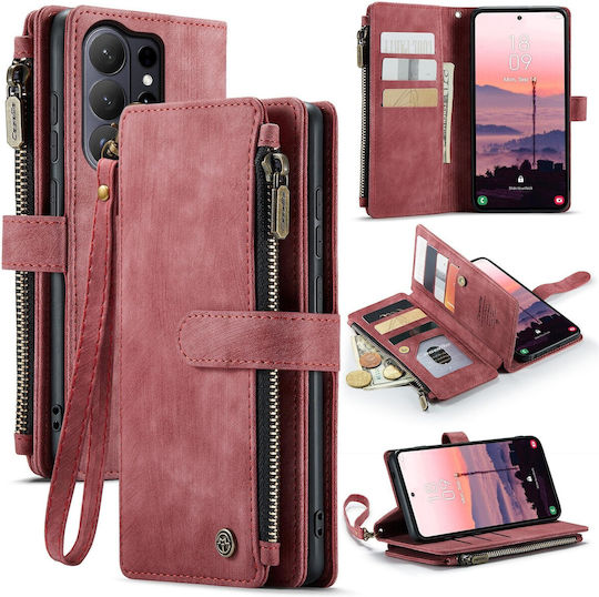 Caseme C30 Samsung Galaxy S26 Ultra 5g Card Slots Zipper Wallet Synthetic Leather Case Red
