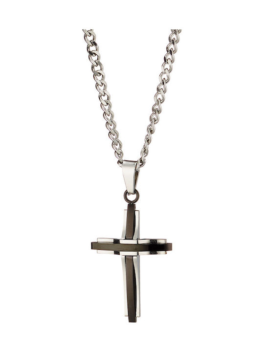 Art Collection Black Male Steel Cross with Chain