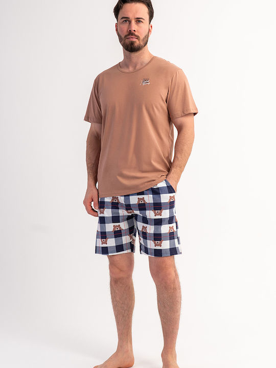 Vienetta Secret Summer Checked Men's Pyjama Pants Brown