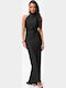 Maxi Evening Satin Open Back Dress Black