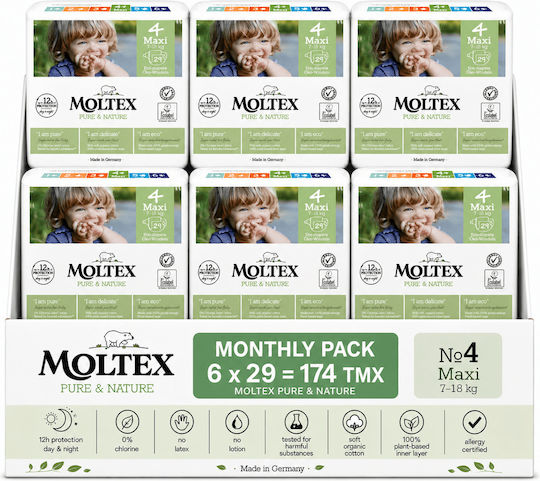 Moltex Babywindeln mit Klebeband Pure & Nature Nr. 4 für 7-18kg 174 Stücke