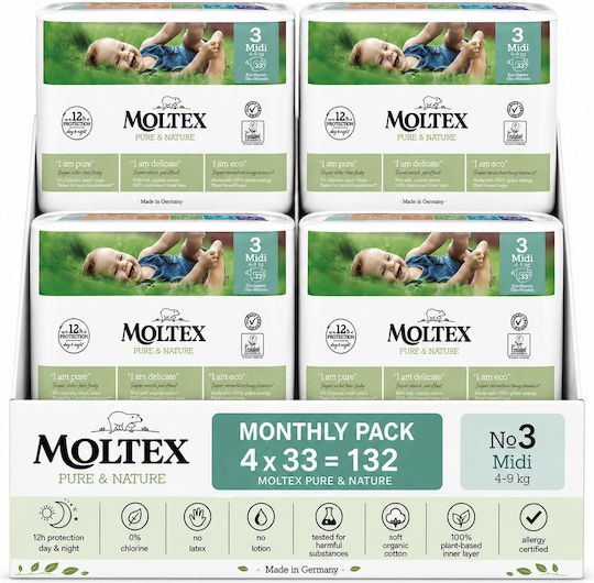 Moltex Памперси с Лента Pure & Nature No. 3 за 4-9kg 132бр