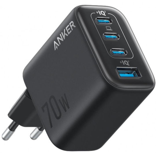 Anker Wireless Charger with USB-A Port and 3 USB-C Ports 70W Power Delivery Black (Zolo)