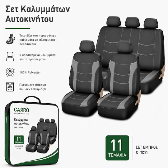 Carro 395358 Комплект Калъфи За Автомобилни Седалки Honda Accord Civic Insight S2000 Cr-z Jazz Cr-v Hr-v Frv Памучна Тъкан Кожен Комплект Предни Задни 11 Броя Черен Сив