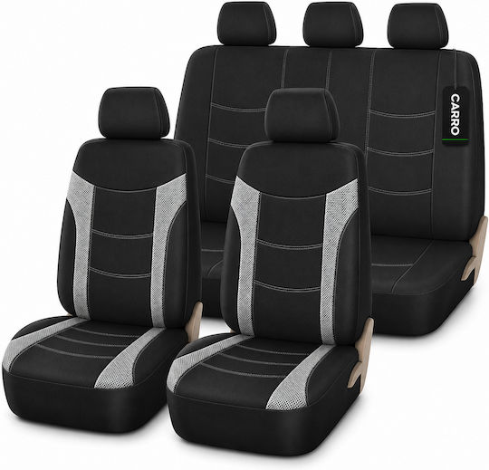 Carro 395359 Car Seat Covers Set Hyundai Accent I10 I20 I30 I40 Ix20 Elantra Kona Sonata Santa Fe Tucson Ioniq H1 Bayon Getz Cotton Fabric Leather Set Front Rear 11 Pieces Black Grey