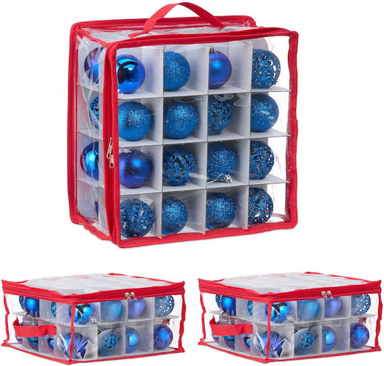 Set 3 Cutii De Depozitare Pentru Globuri Relaxdays 32 Compartimente Roșii Transparente 16x32x32cm