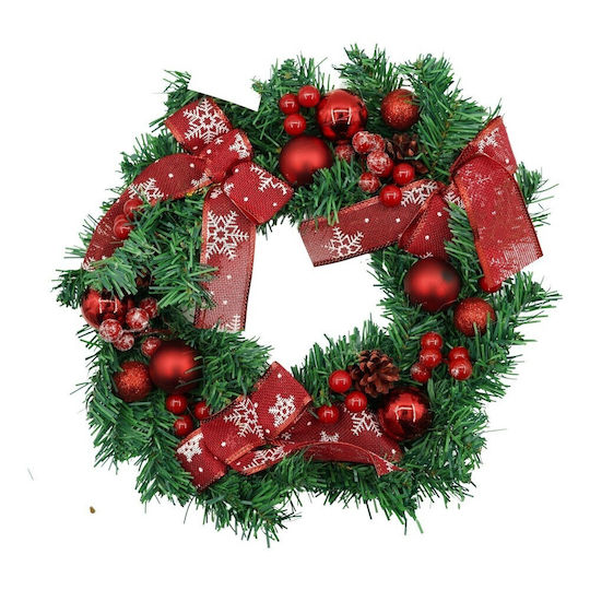 Alista Home Χριστουγεννιάτικο Διακοσμητικό Πλαστικό Στεφάνι με Διάμετρο 35εκ. Κόκκινο