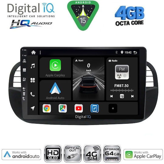 Digital IQ Car Audio System for Fiat 500 2007-2015 Bluetooth USB WiFi GPS Apple CarPlay Android Auto with 9" Touch Screen