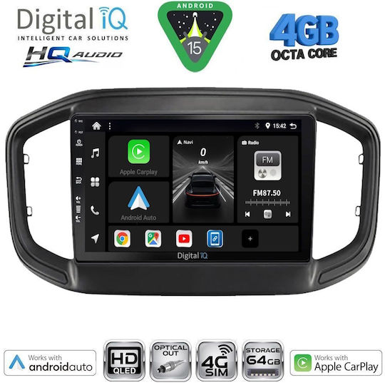 Digital IQ Car Audio System for Fiat Strada 2020 with Touch Screen 9" Digital IQ BXK 19147 CPAA Bluetooth USB Wi-Fi GPS Apple CarPlay Android Auto